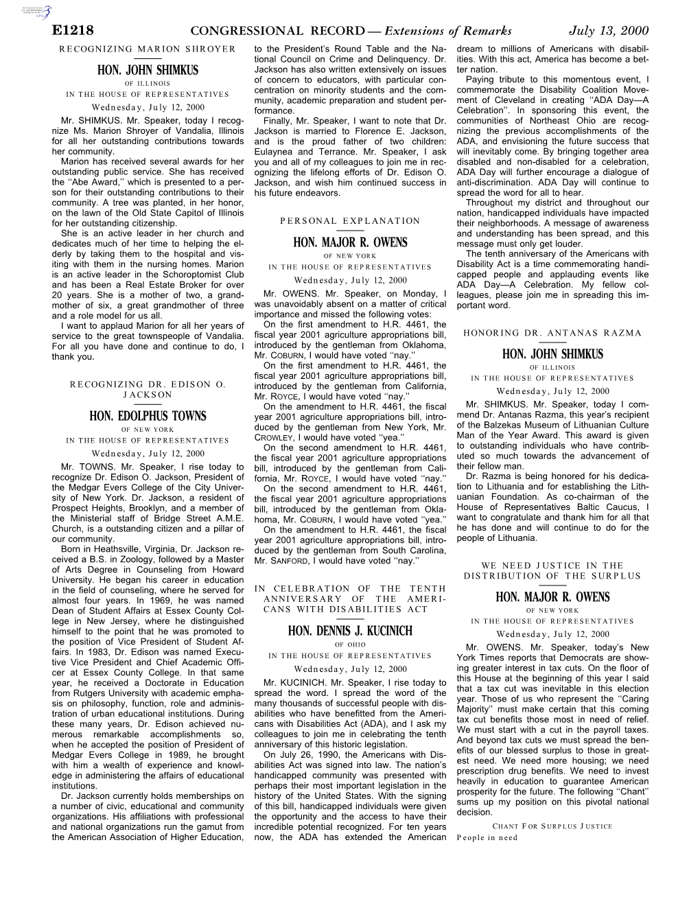 CONGRESSIONAL RECORD— Extensions of Remarks E1218 HON