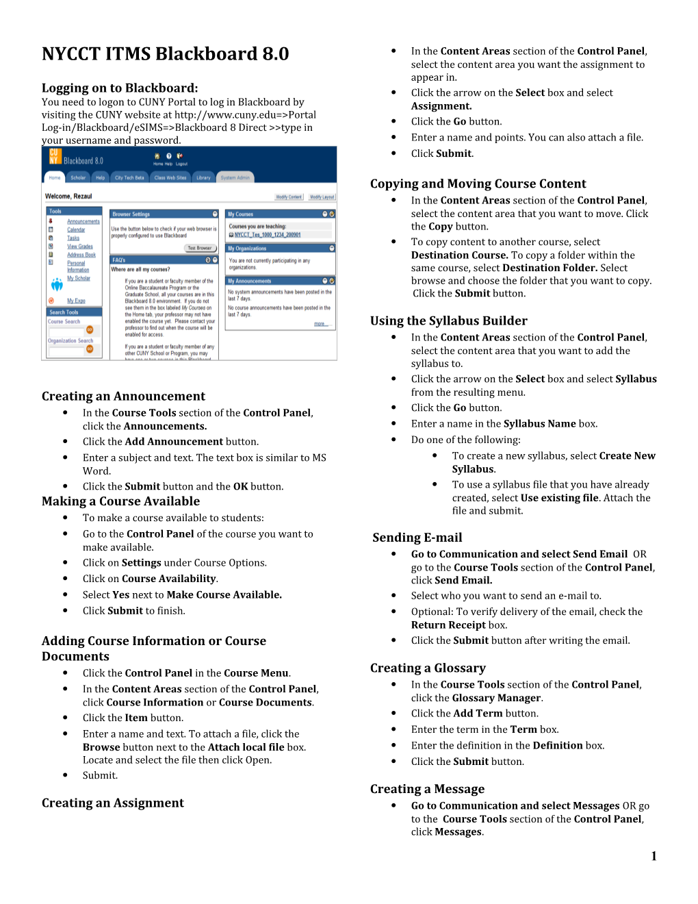 NYCCT ITMS Blackboard 8.0