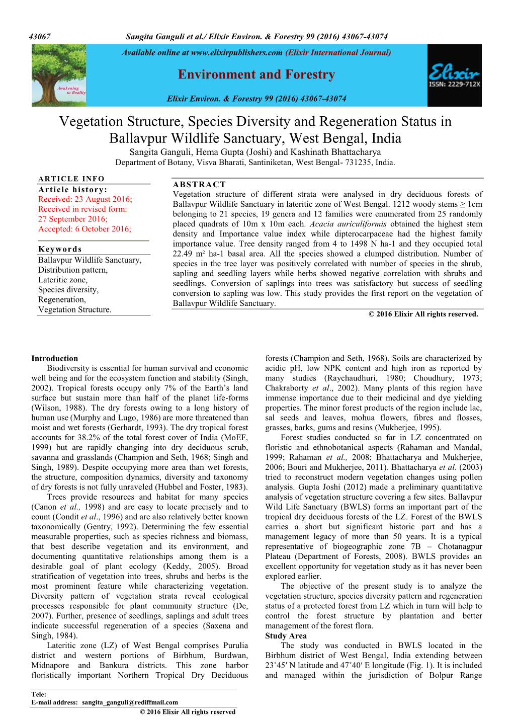 Vegetation Structure, Species Diversity and Regeneration Status