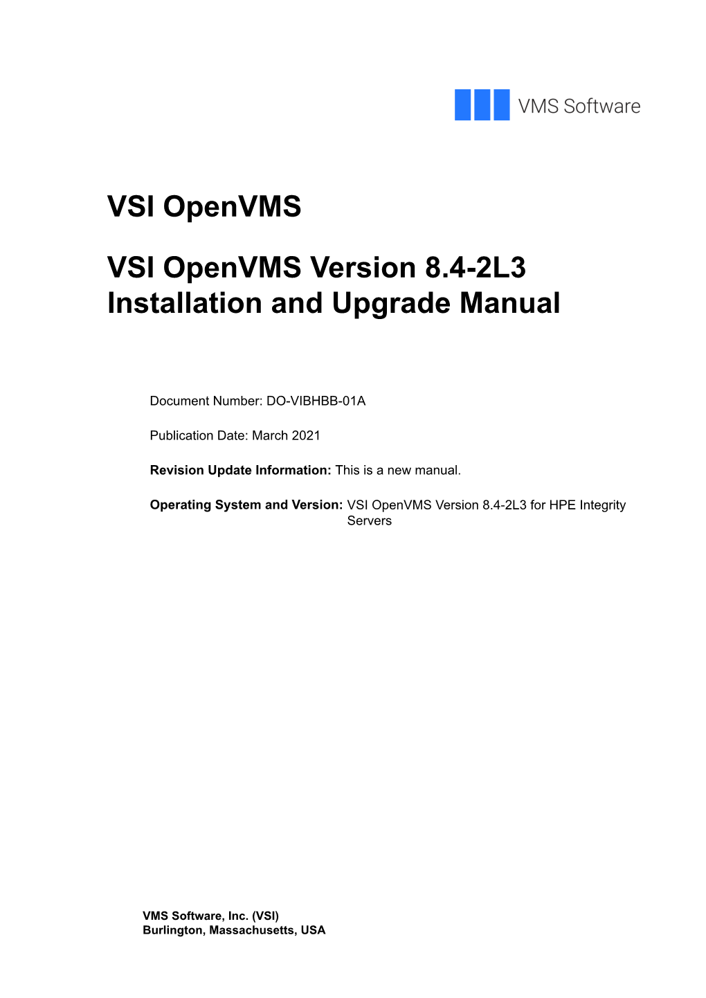 VSI Openvms Version 8.4-2L3 Installation and Upgrade Manual