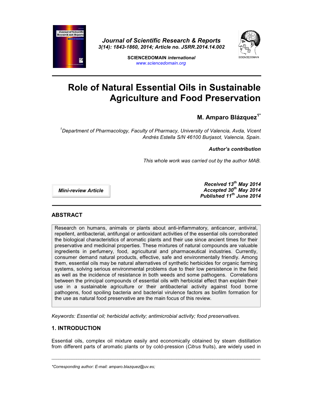 Role of Natural Essential Oils in Sustainable Agriculture and Food Preservation