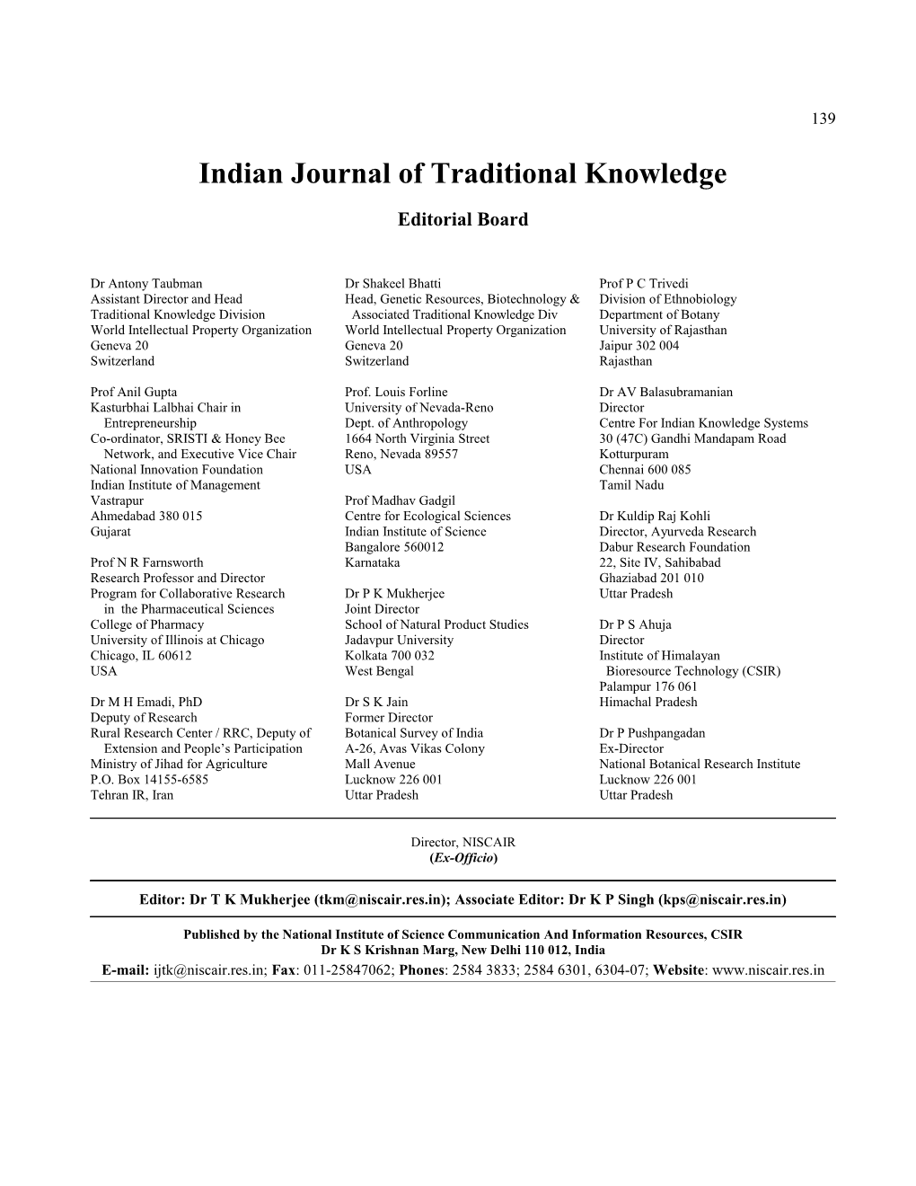 Indian Journal of Traditional Knowledge