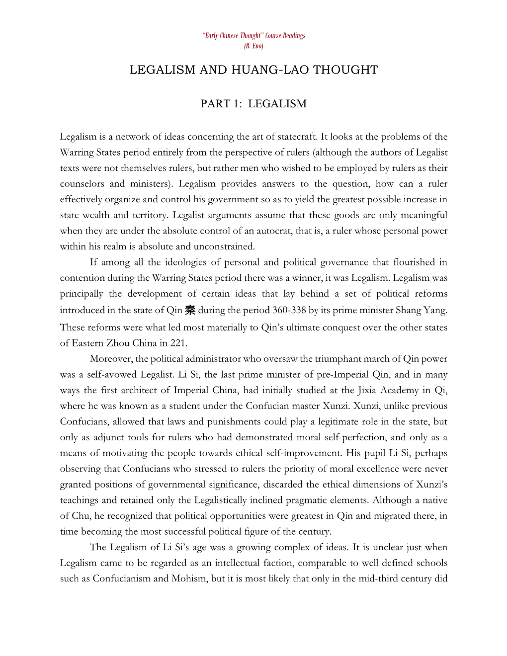 Legalism and Huang-Lao Thought