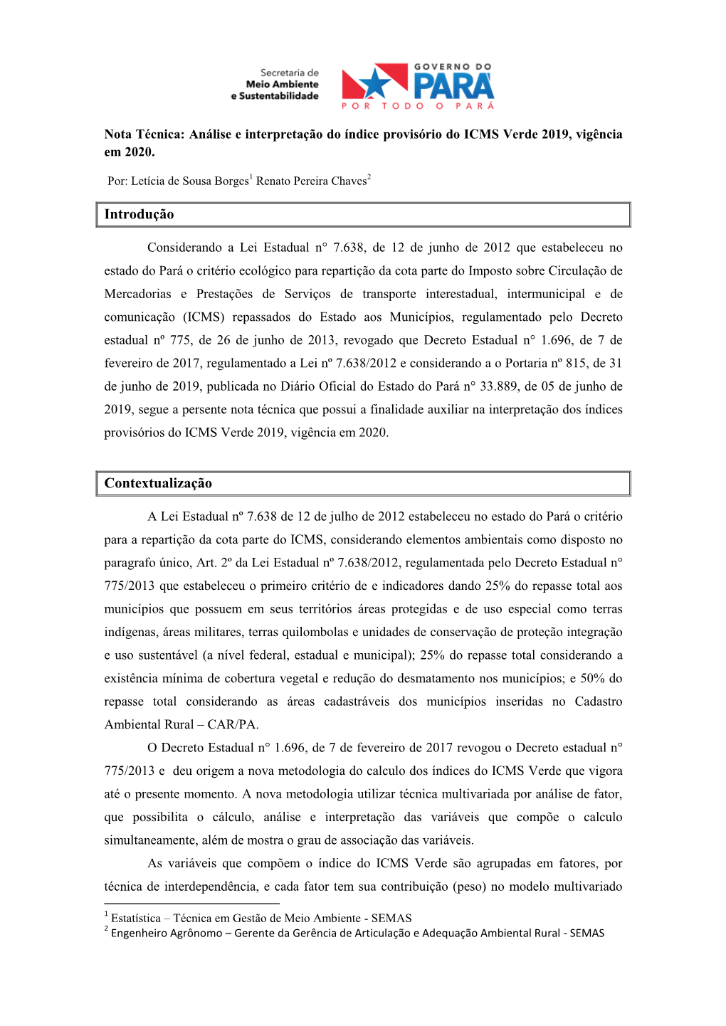 Análise E Interpretação Do Índice Provisório Do ICMS Verde 2019, Vigência Em 2020