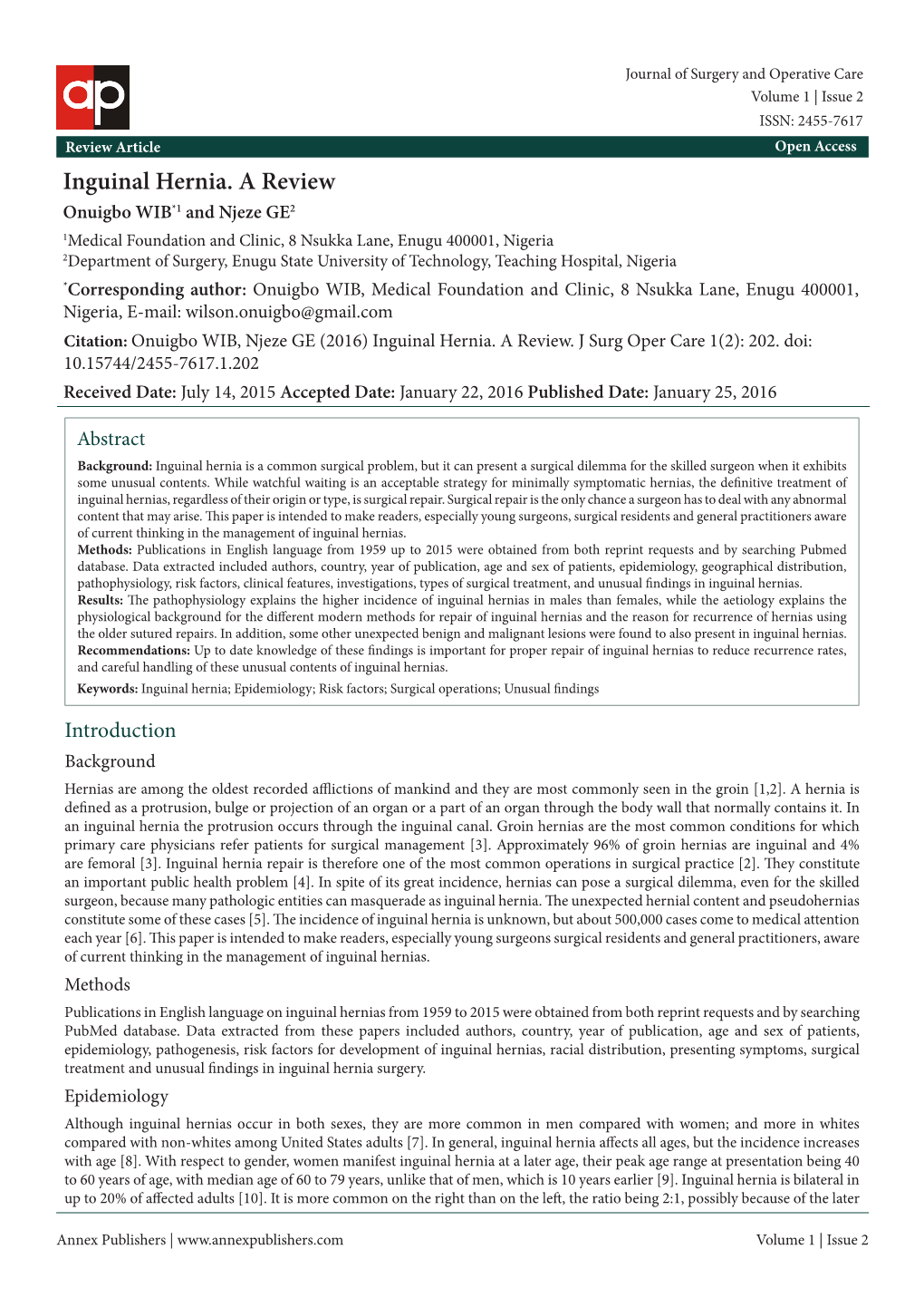 Inguinal Hernia. a Review