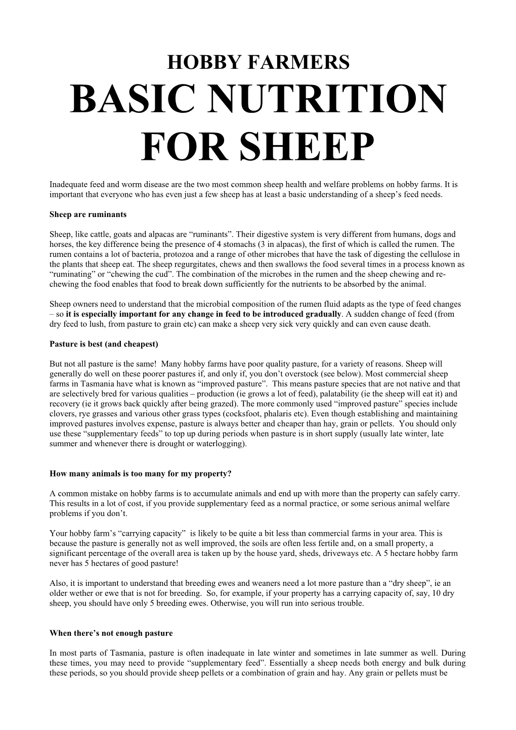 Basic Nutrition for Sheep