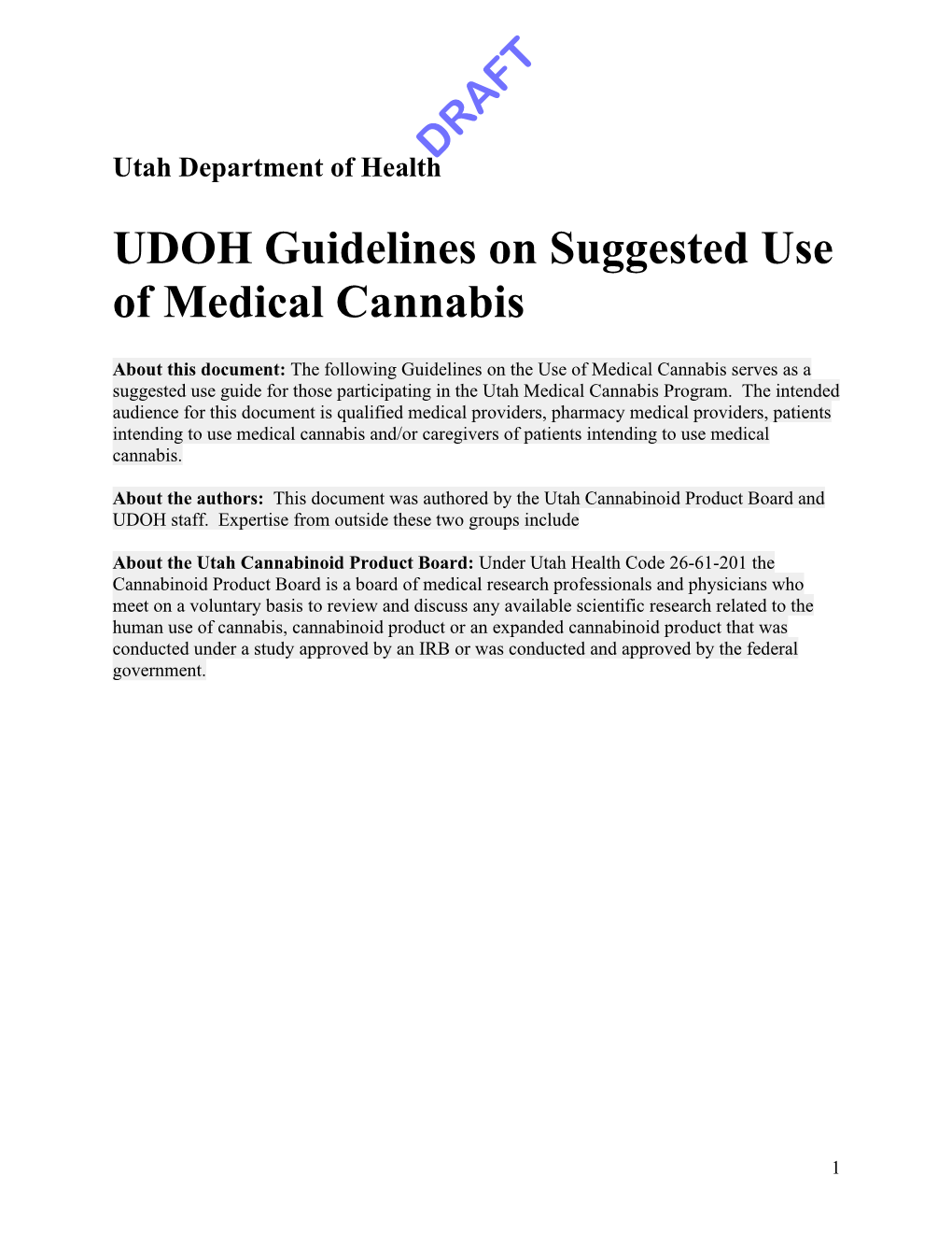 UDOH Guidelines on Suggested Use of Medical Cannabis