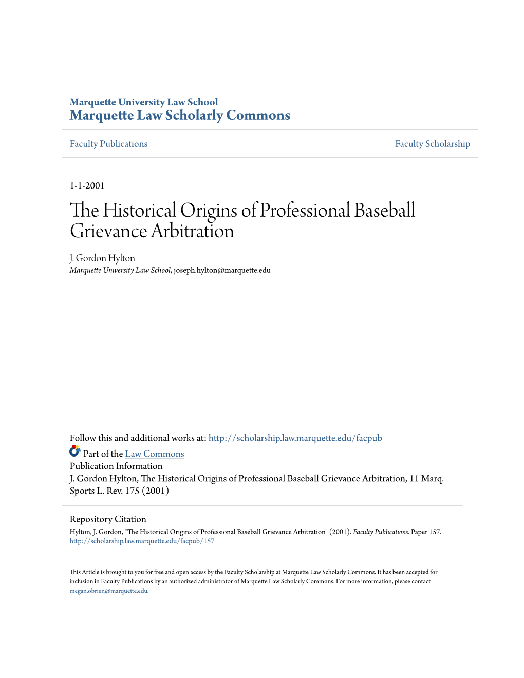 The Historical Origins of Professional Baseball Grievance Arbitration
