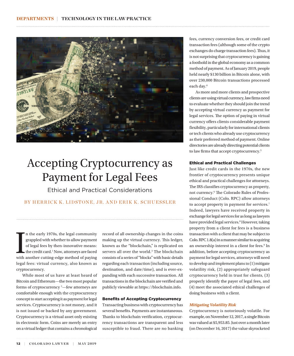 Accepting Cryptocurrency As Payment for Legal Fees