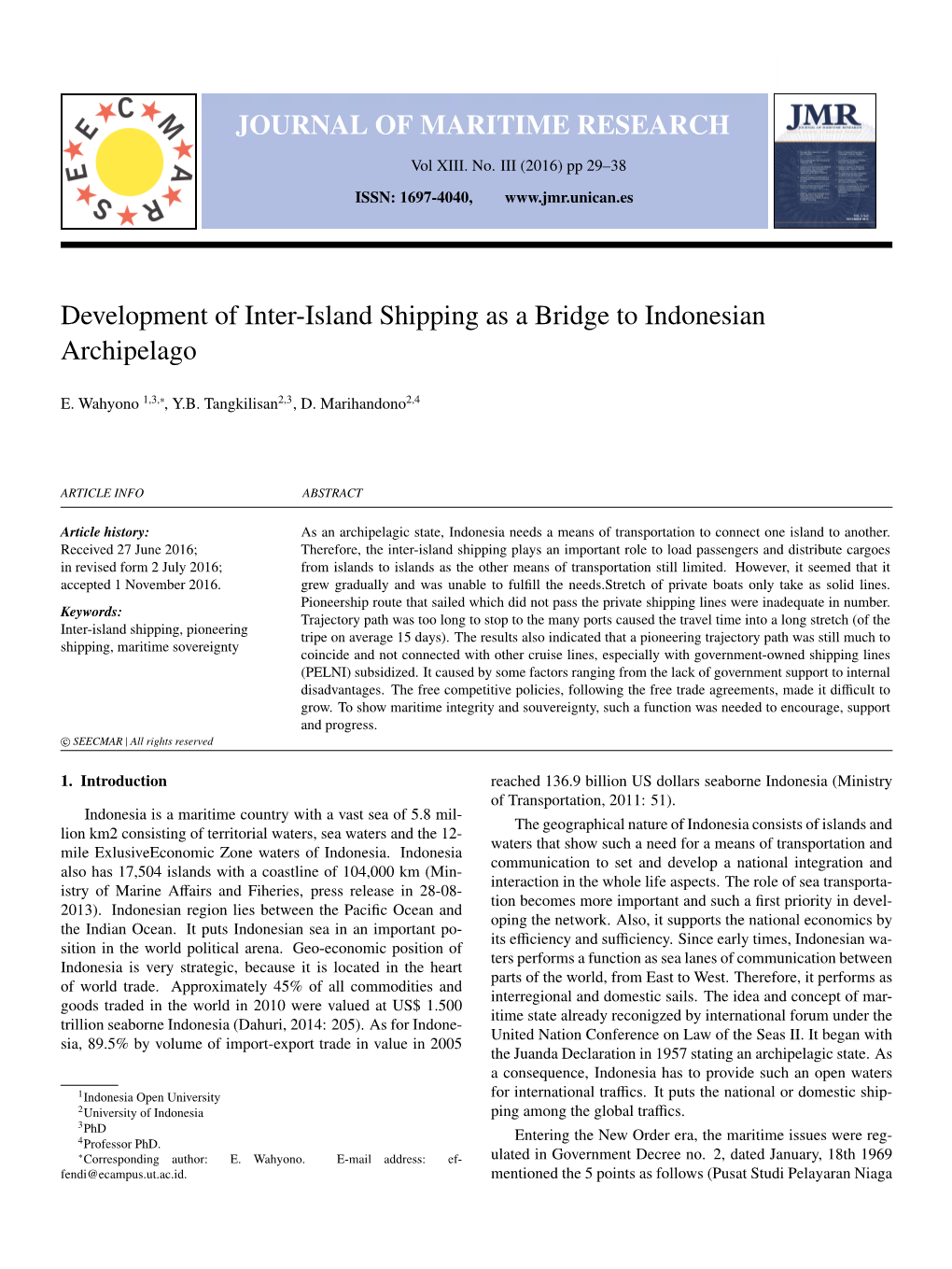 Development of Inter-Island Shipping As a Bridge to Indonesian Archipelago