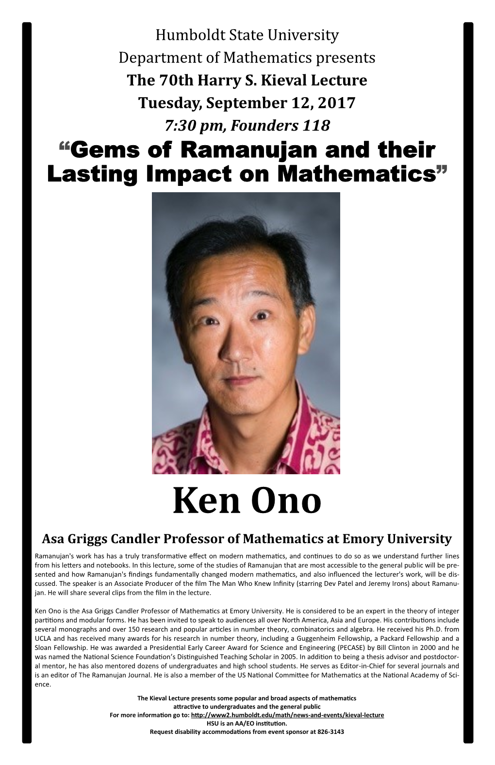 Ken Ono Asa Griggs Candler Professor of Mathematics at Emory University