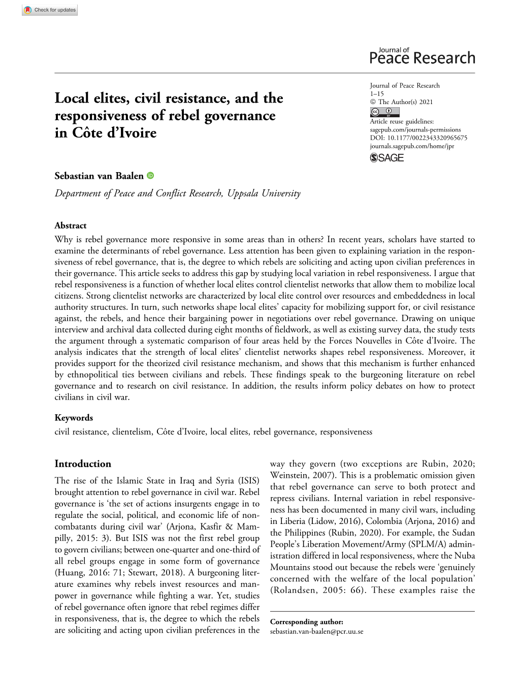 Local Elites, Civil Resistance, and the Responsiveness of Rebel Governance in Côte D'ivoire