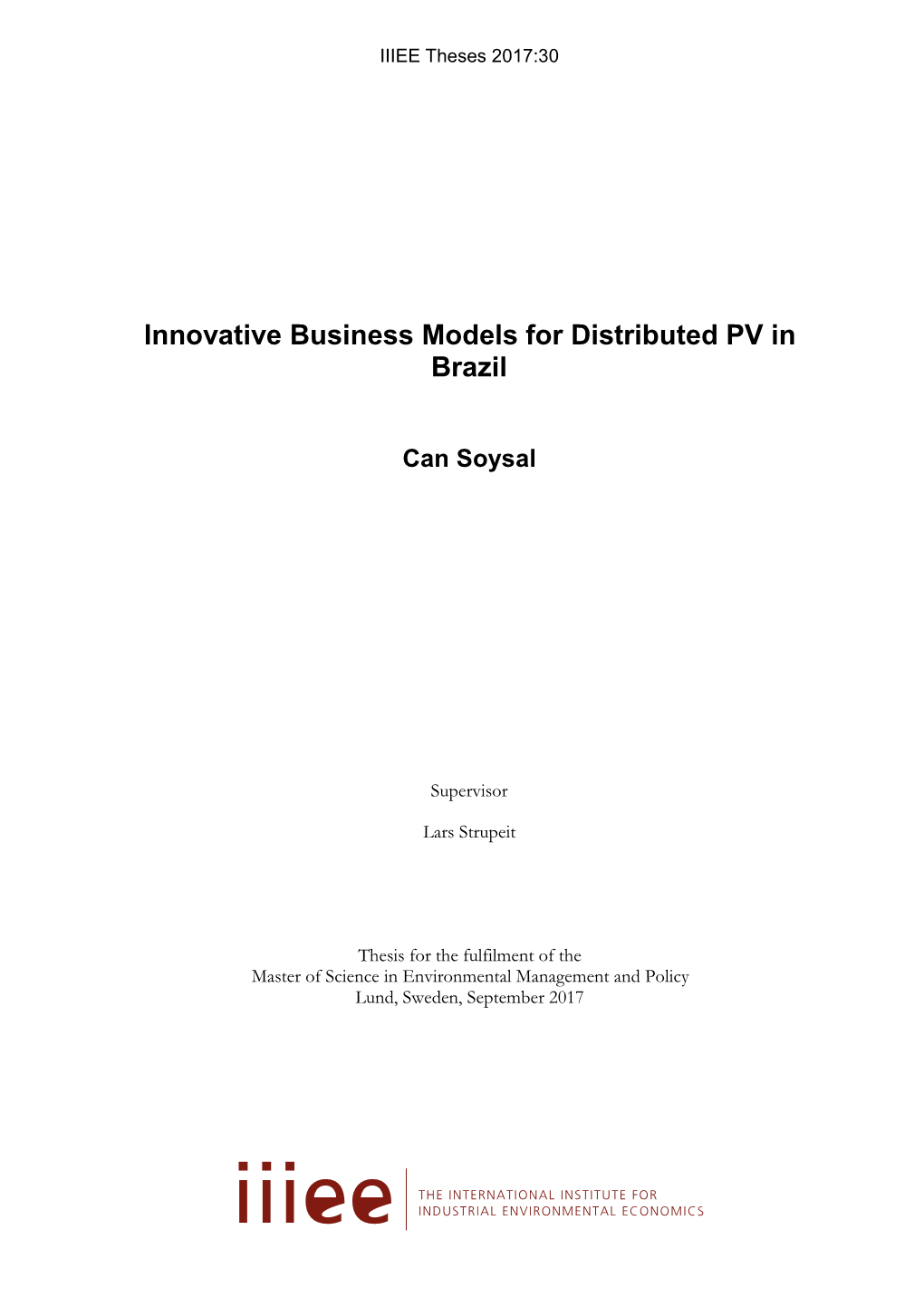 Innovative Business Models for Distributed PV in Brazil