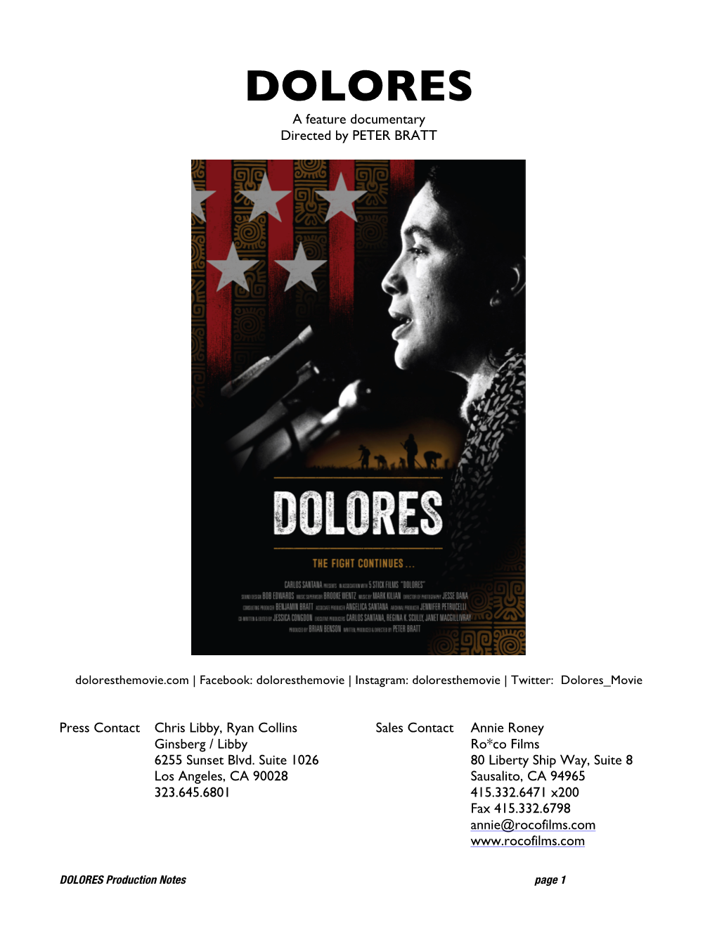 DOLORES Production Notes V3