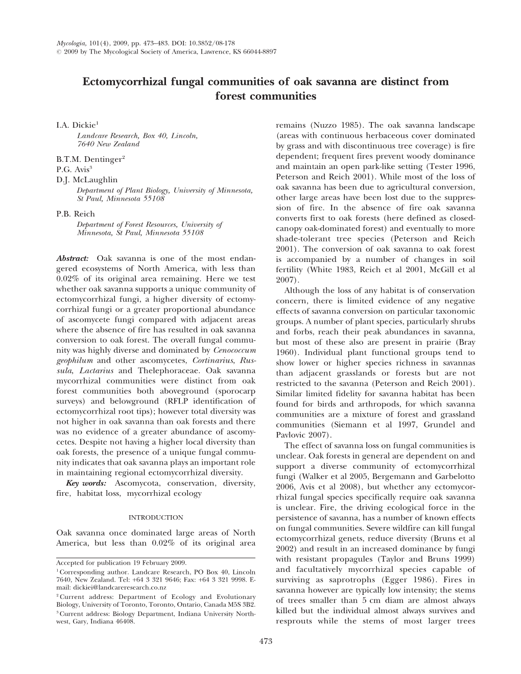 Ectomycorrhizal Fungal Communities of Oak Savanna Are Distinct from Forest Communities