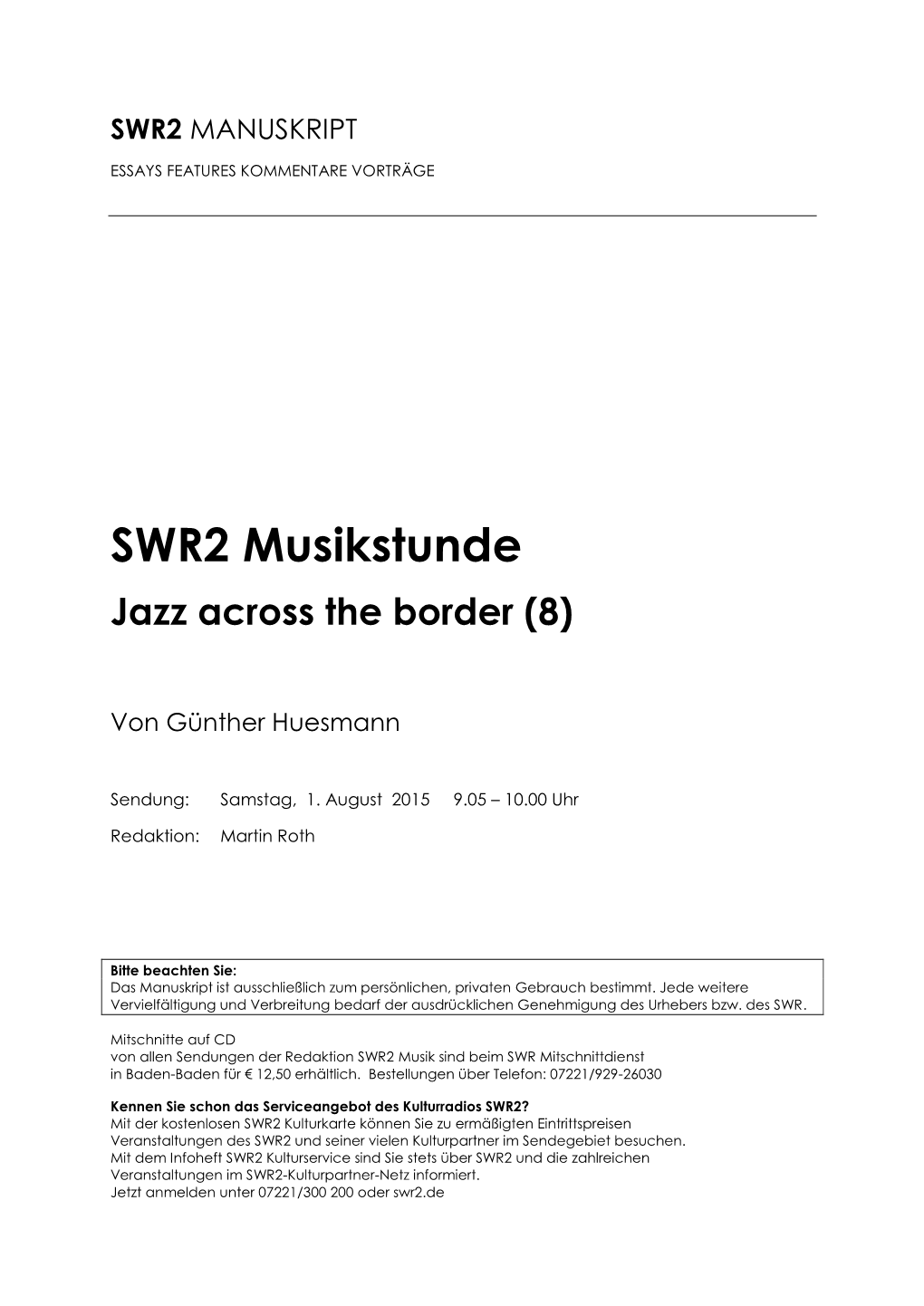 SWR2 Musikstunde Jazz Across the Border (8)
