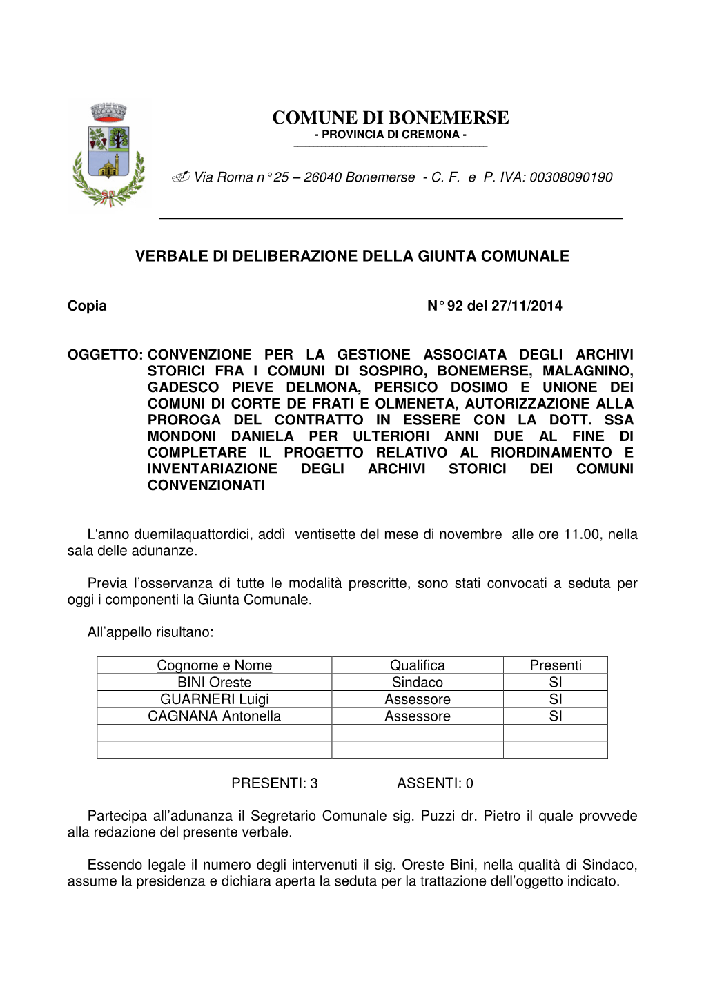 Comune Di Bonemerse - Provincia Di Cremona - ______