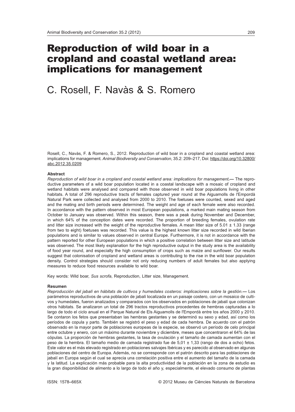 Reproduction of Wild Boar in a Cropland and Coastal Wetland Area: Implications for Management