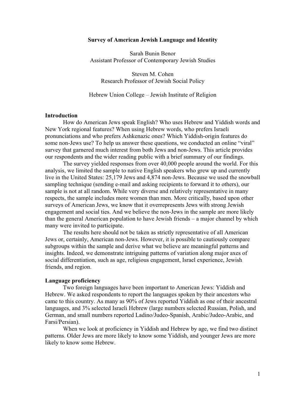 Jewish Linguistic Distinctiveness: Variation Among American Jews