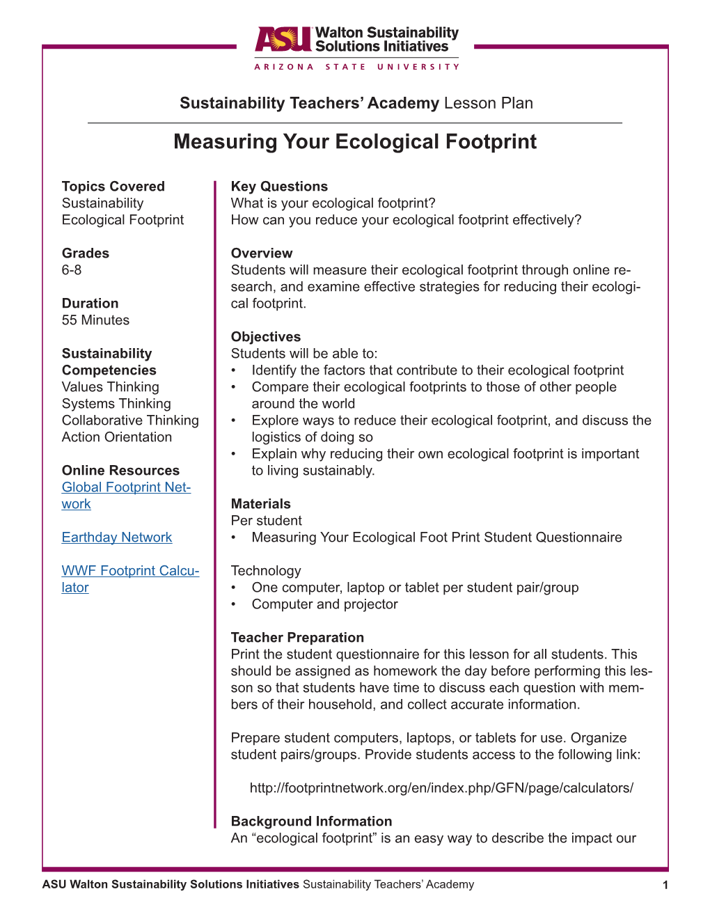 Measuring Your Ecological Footprint