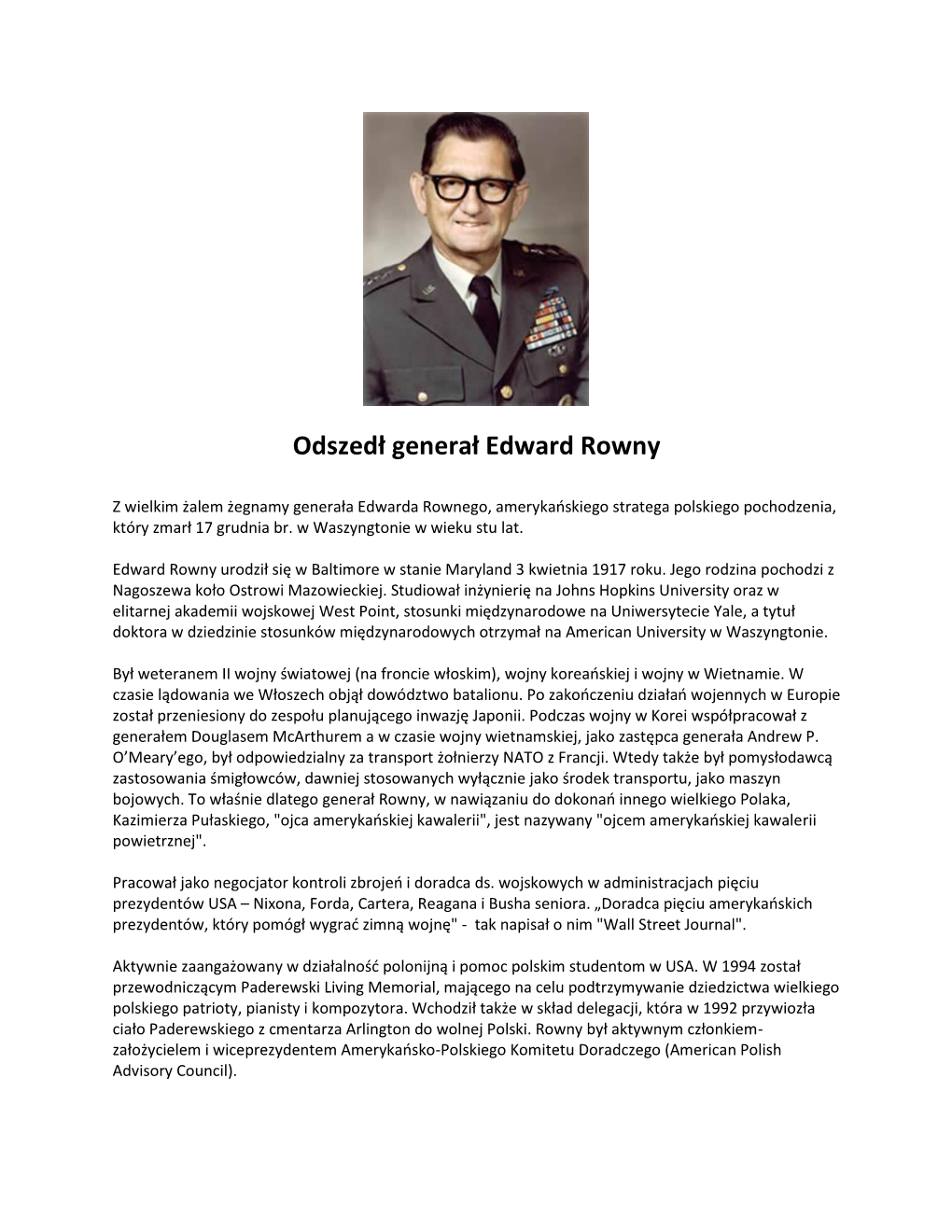 Odszedł Generał Edward Rowny