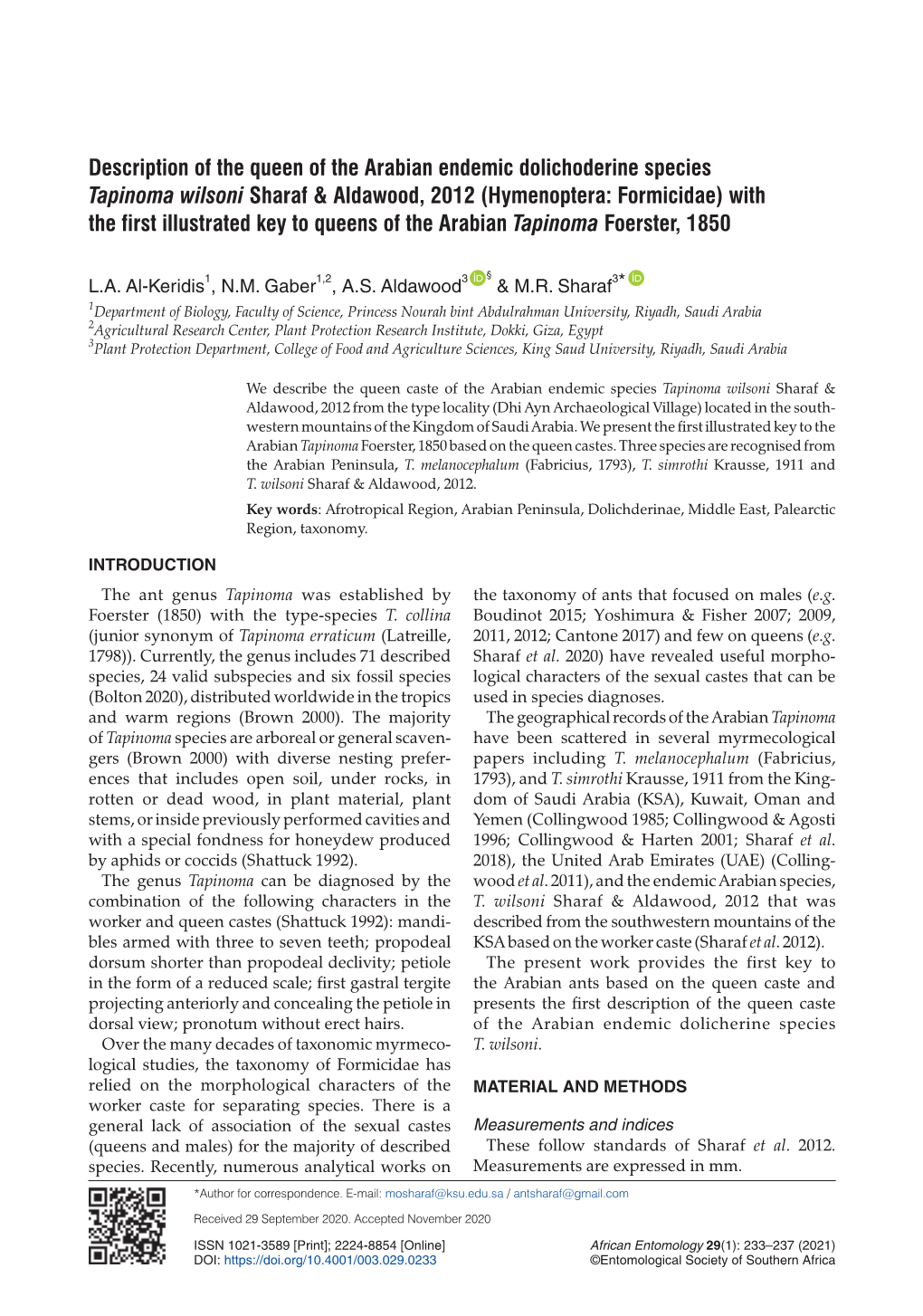 Description of the Queen of the Arabian Endemic Dolichoderine