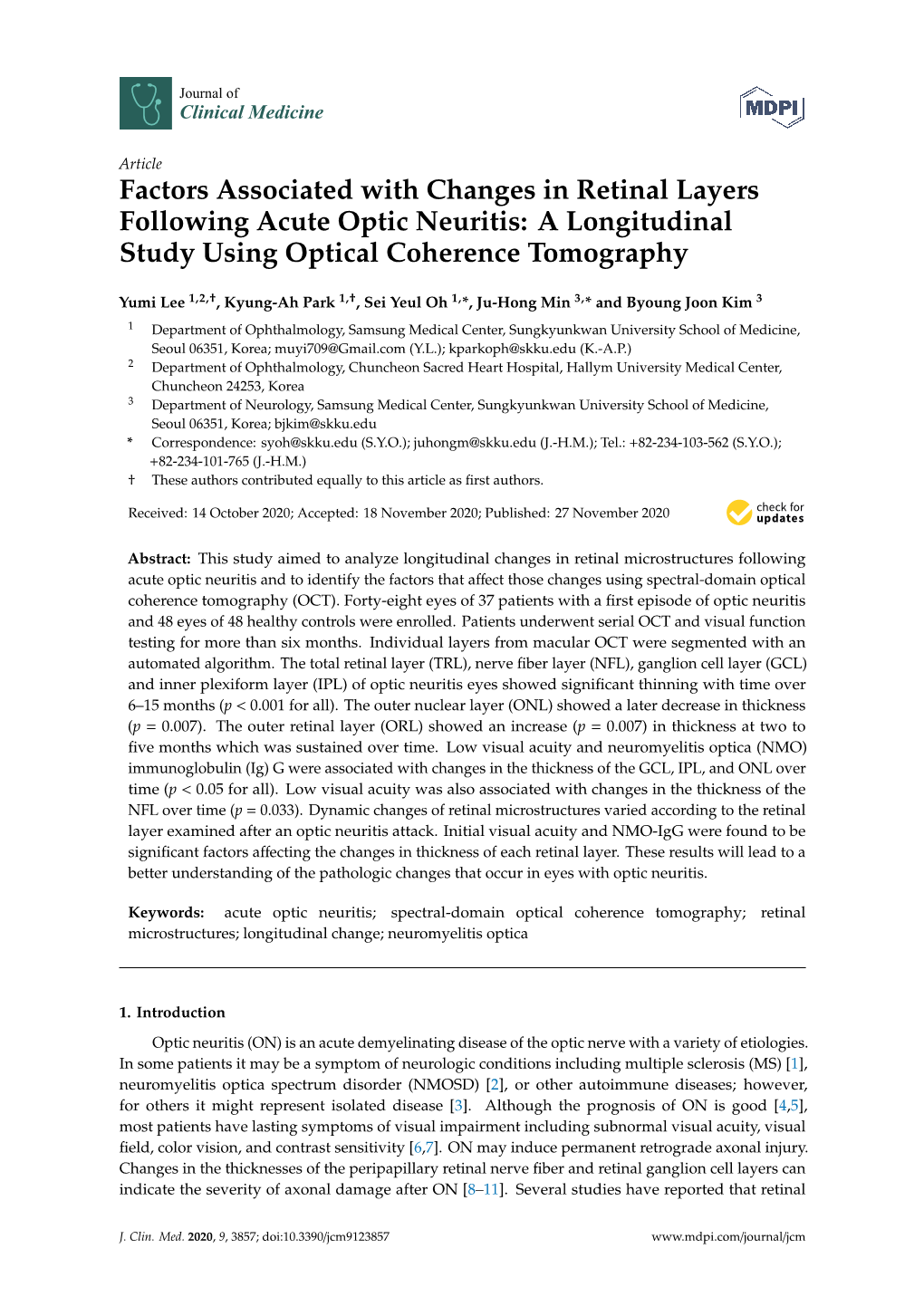 Factors Associated with Changes in Retinal Layers Following Acute Optic Neuritis: a Longitudinal Study Using Optical Coherence Tomography