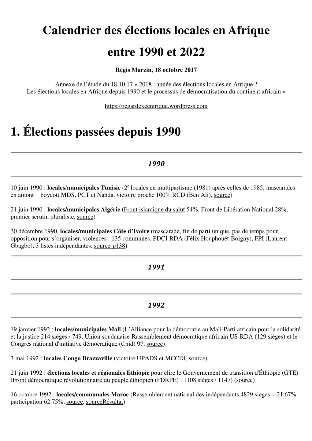 Calendrier Des Élections Locales En Afrique Entre 1990 Et 2022 1
