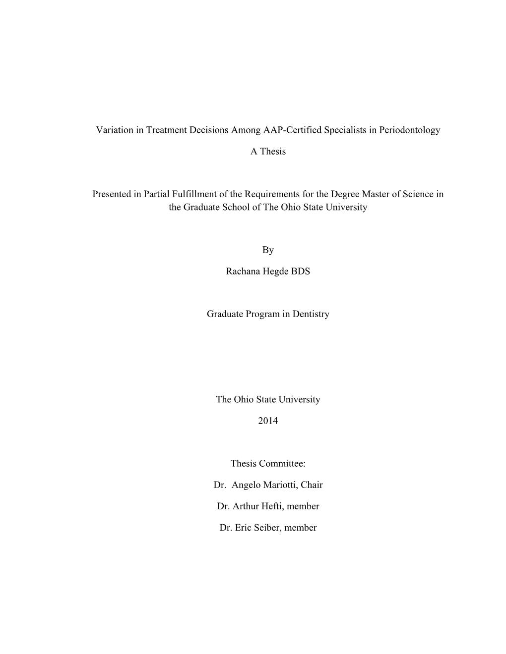 Variation in Treatment Decisions Among AAP-Certified Specialists in Periodontology