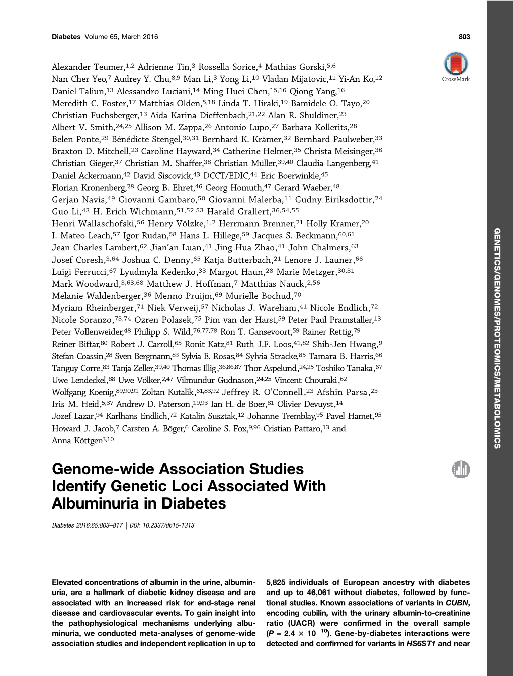 Genome-Wide Association Studies Identify Genetic Loci Associated with Albuminuria in Diabetes