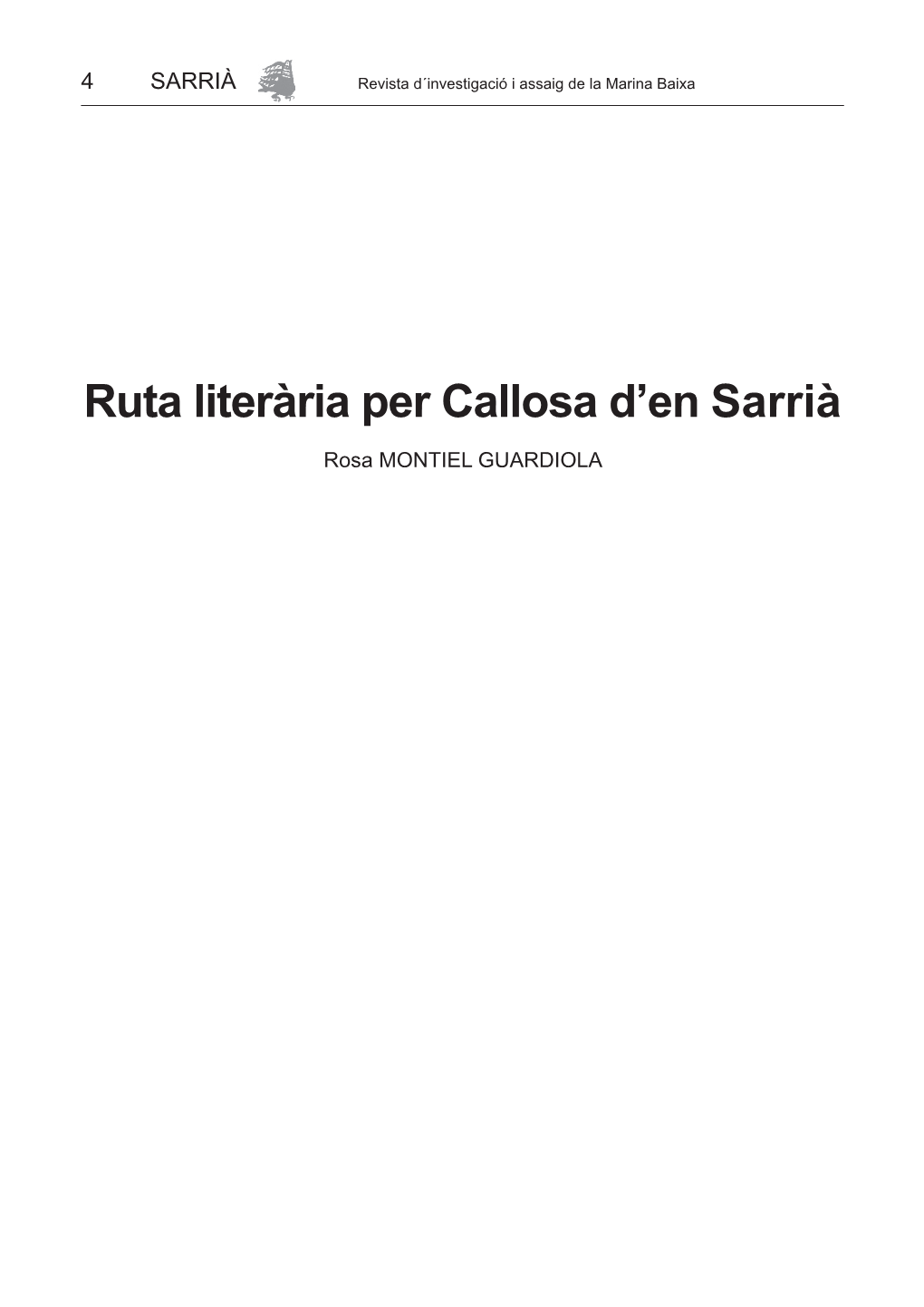 Ruta Literària Per Callosa D'en Sarrià