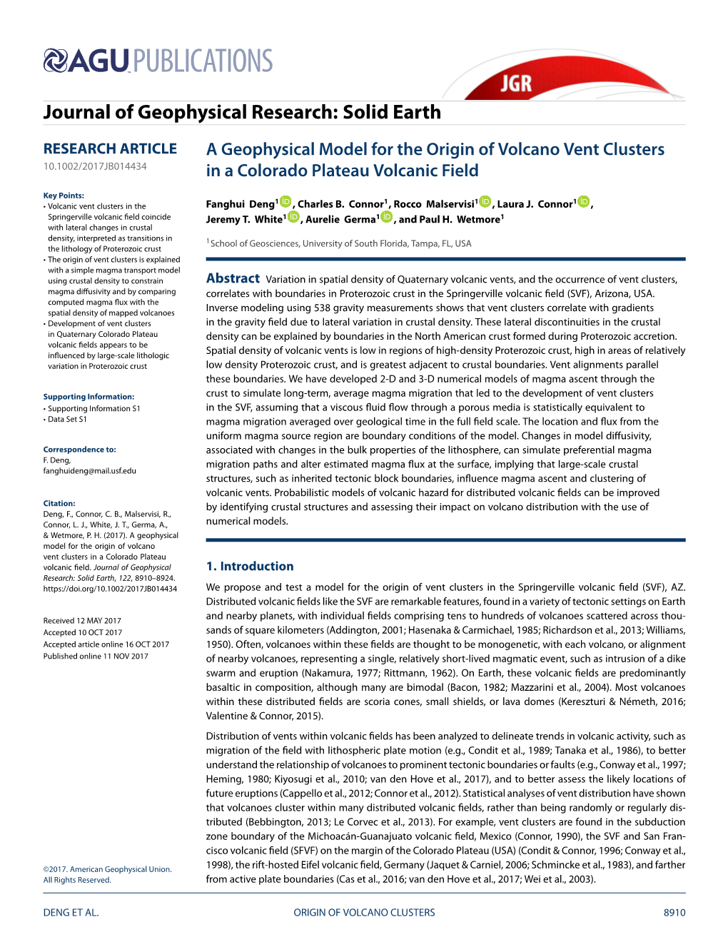 A Geophysical Model for the Origin of Volcano Vent Clusters in a Colorado Plateau Volcanic ﬁeld