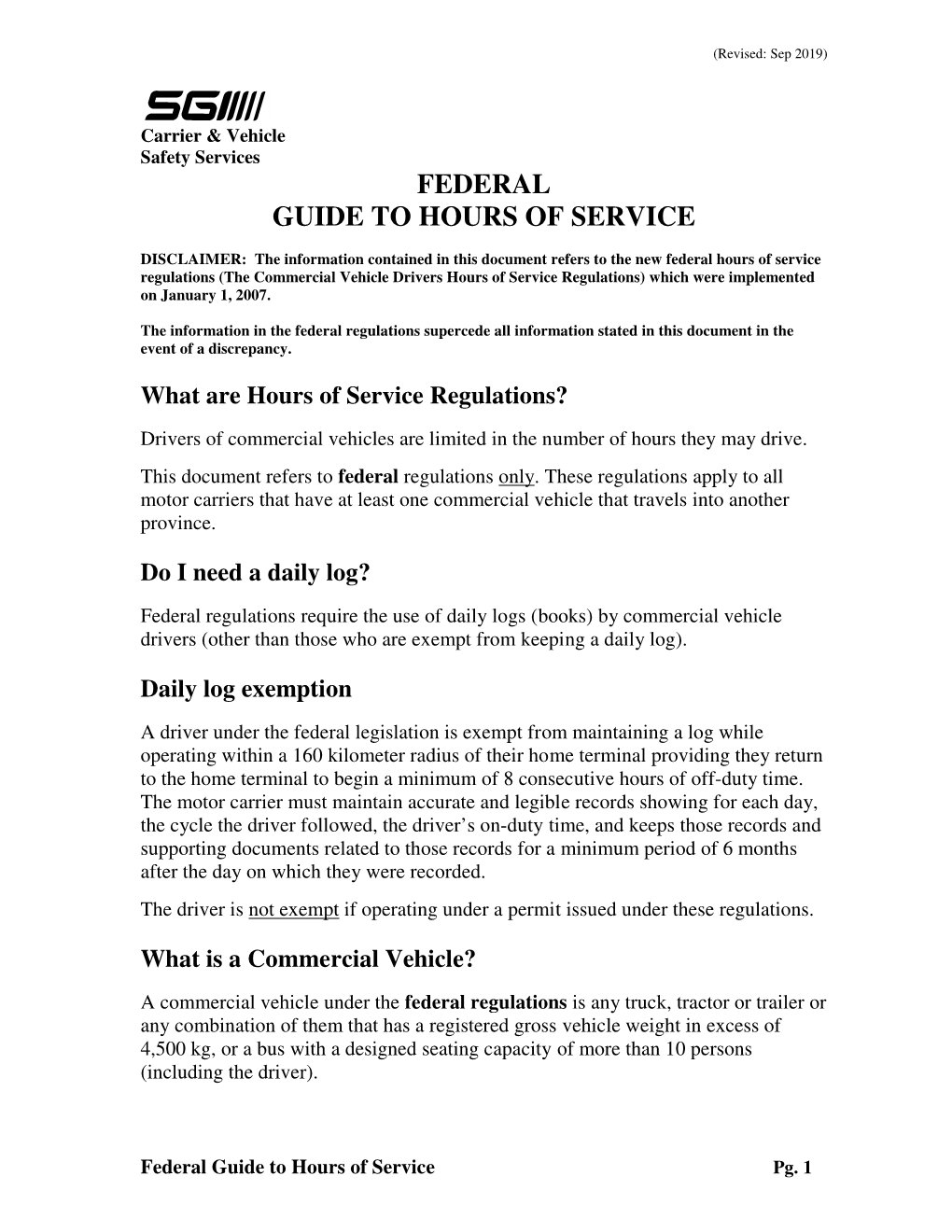 Federal Guide to Hours of Service