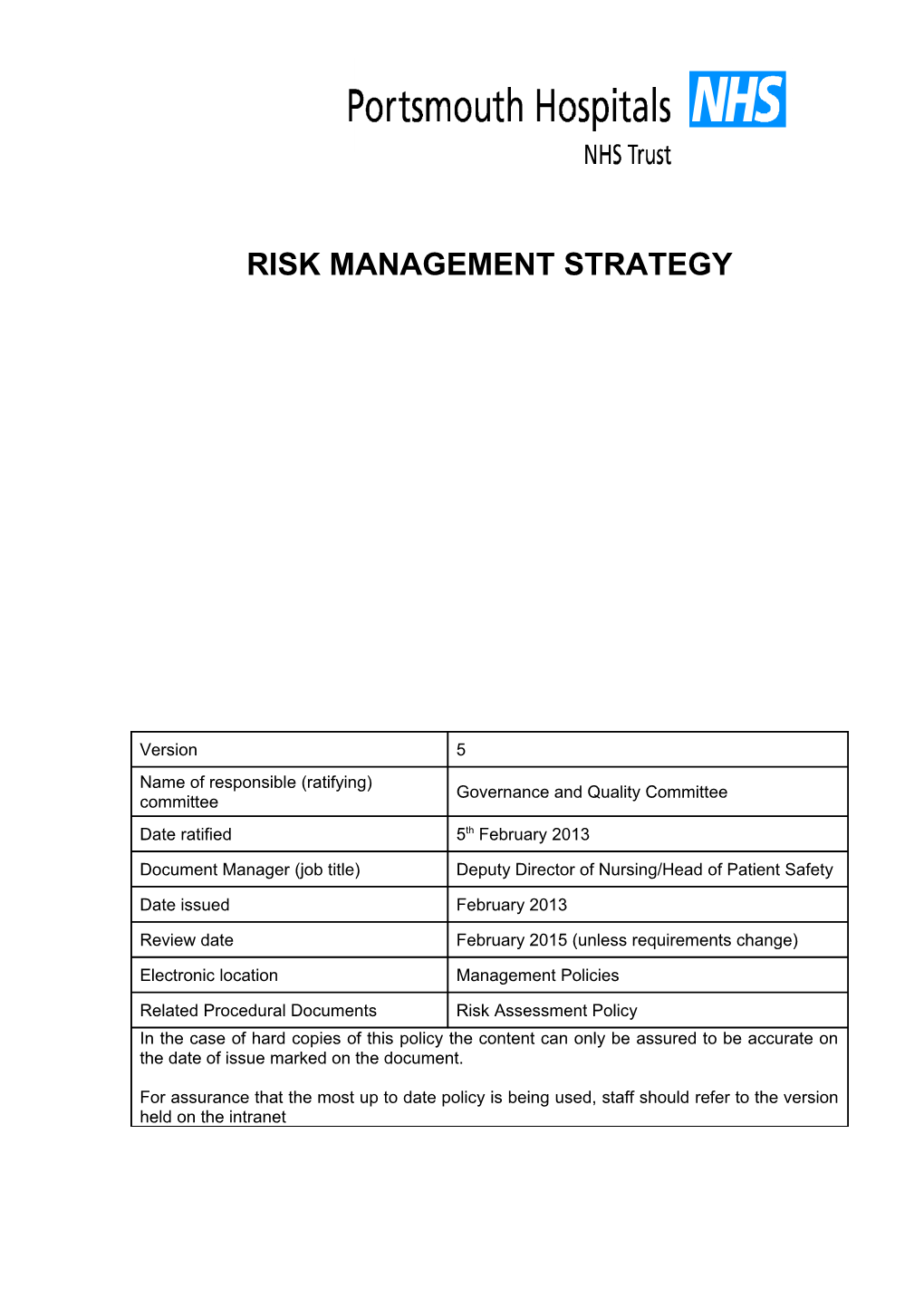 Risk Management Strategy