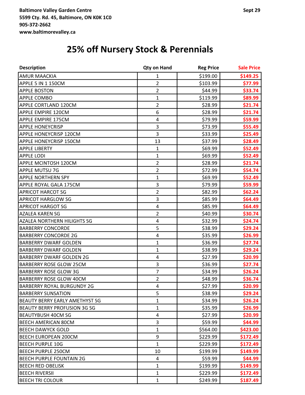 25% Off Nursery Stock & Perennials
