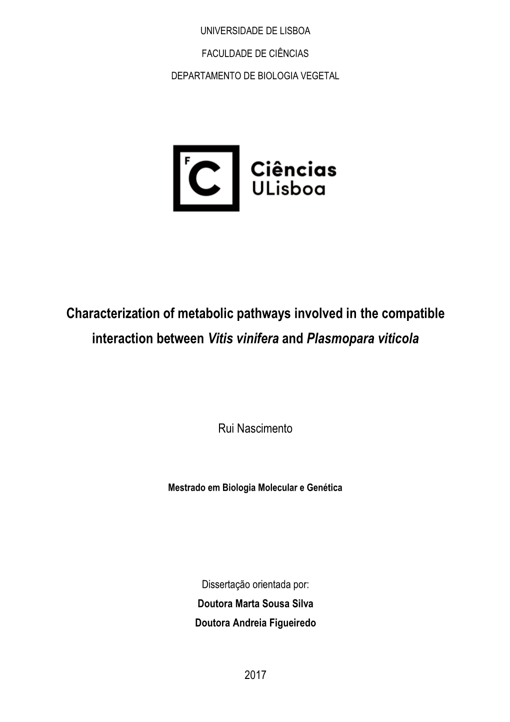 Characterization of Metabolic Pathways Involved in the Compatible Interaction Between Vitis Vinifera and Plasmopara Viticola