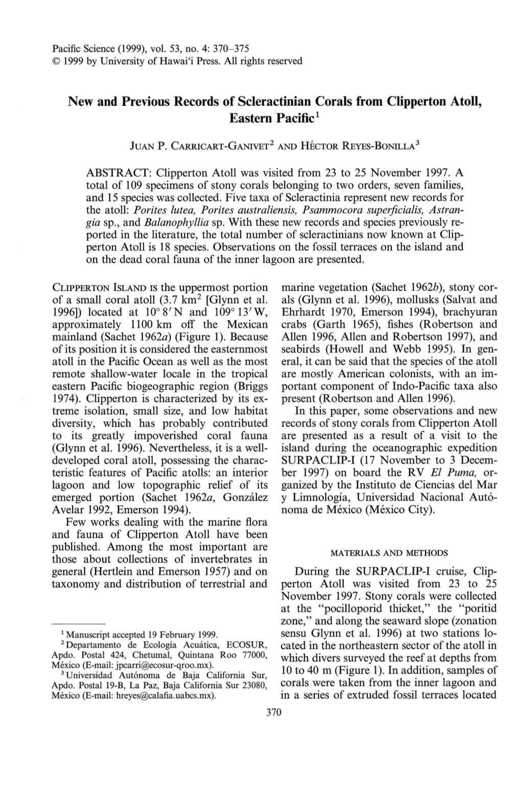 New and Previous Records of Scleractinian Corals from Clipperton Atoll, Eastern Pacific!