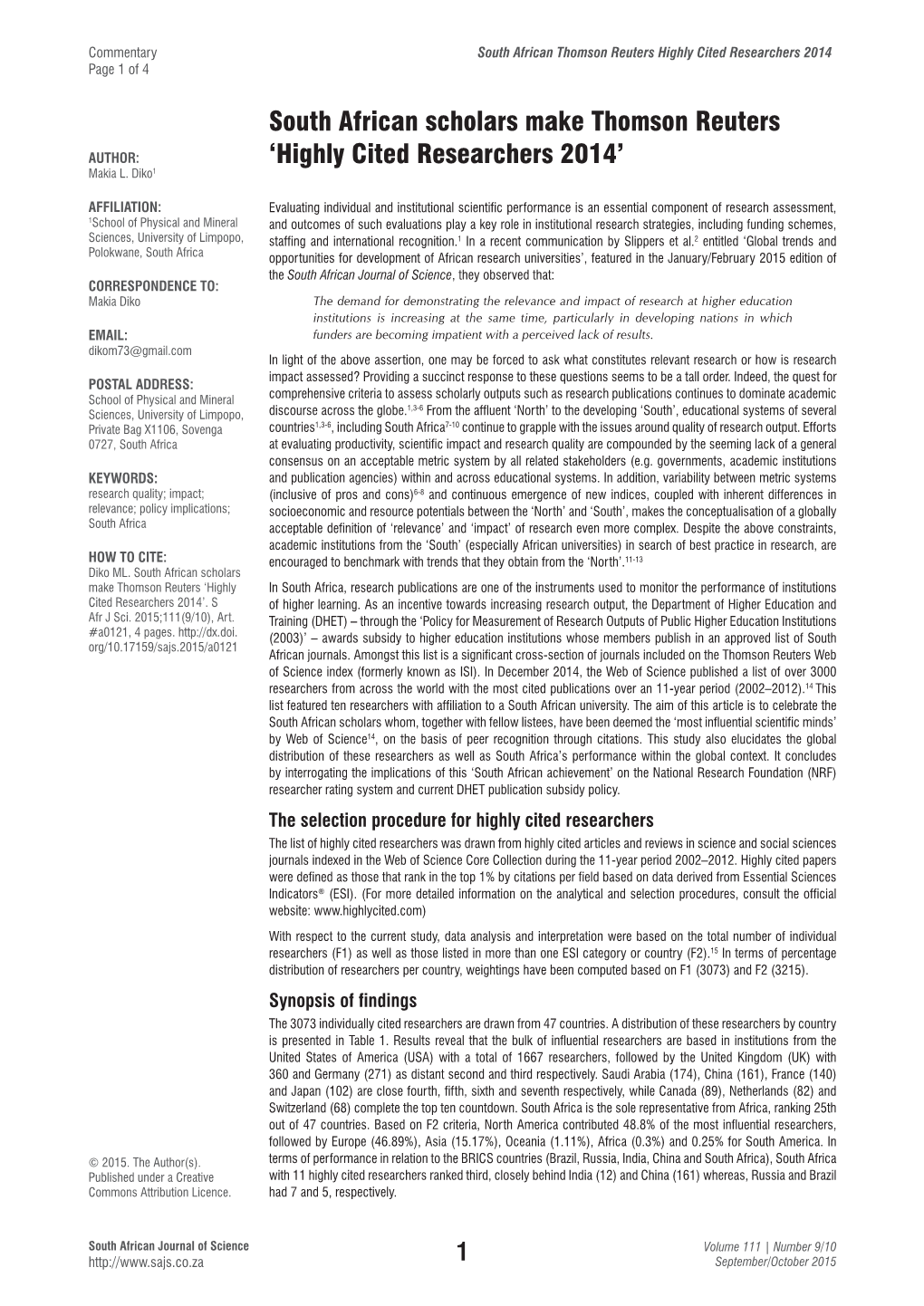 Highly Cited Researchers 2014 Page 1 of 4