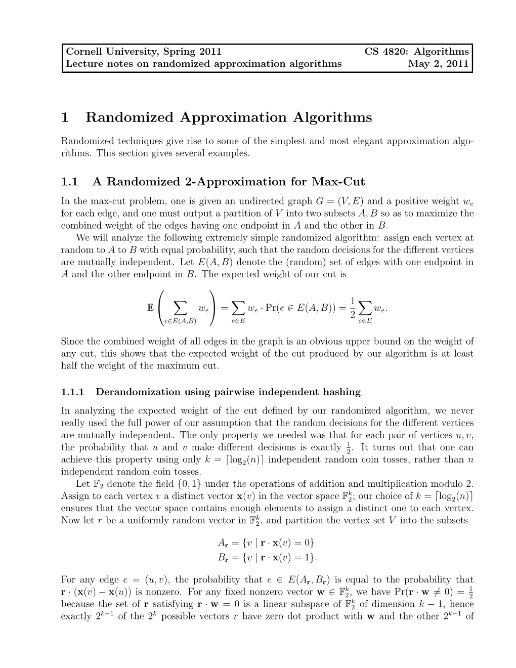 1 Randomized Approximation Algorithms