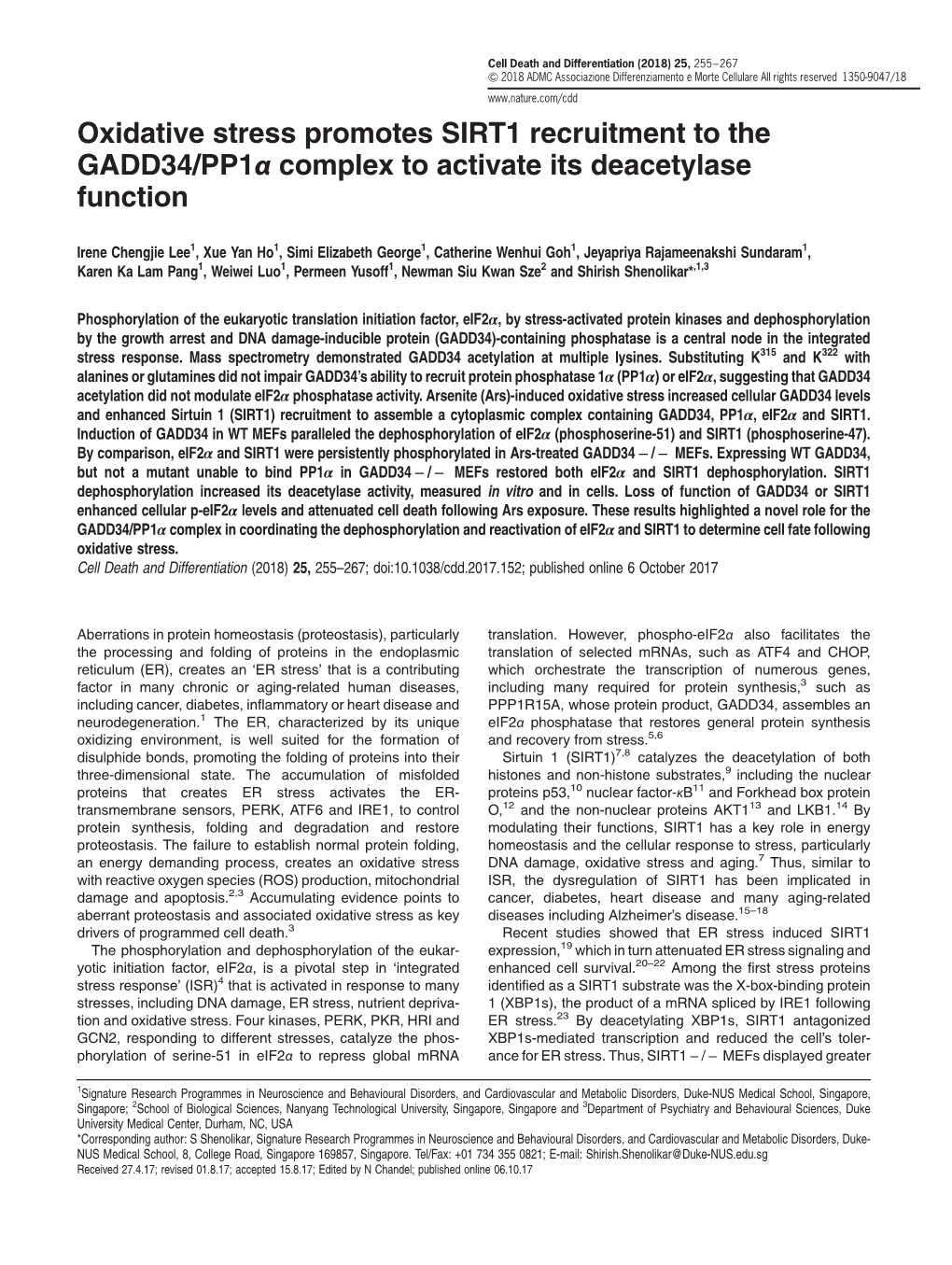 Oxidative Stress Promotes SIRT1 Recruitment to the GADD34&Sol