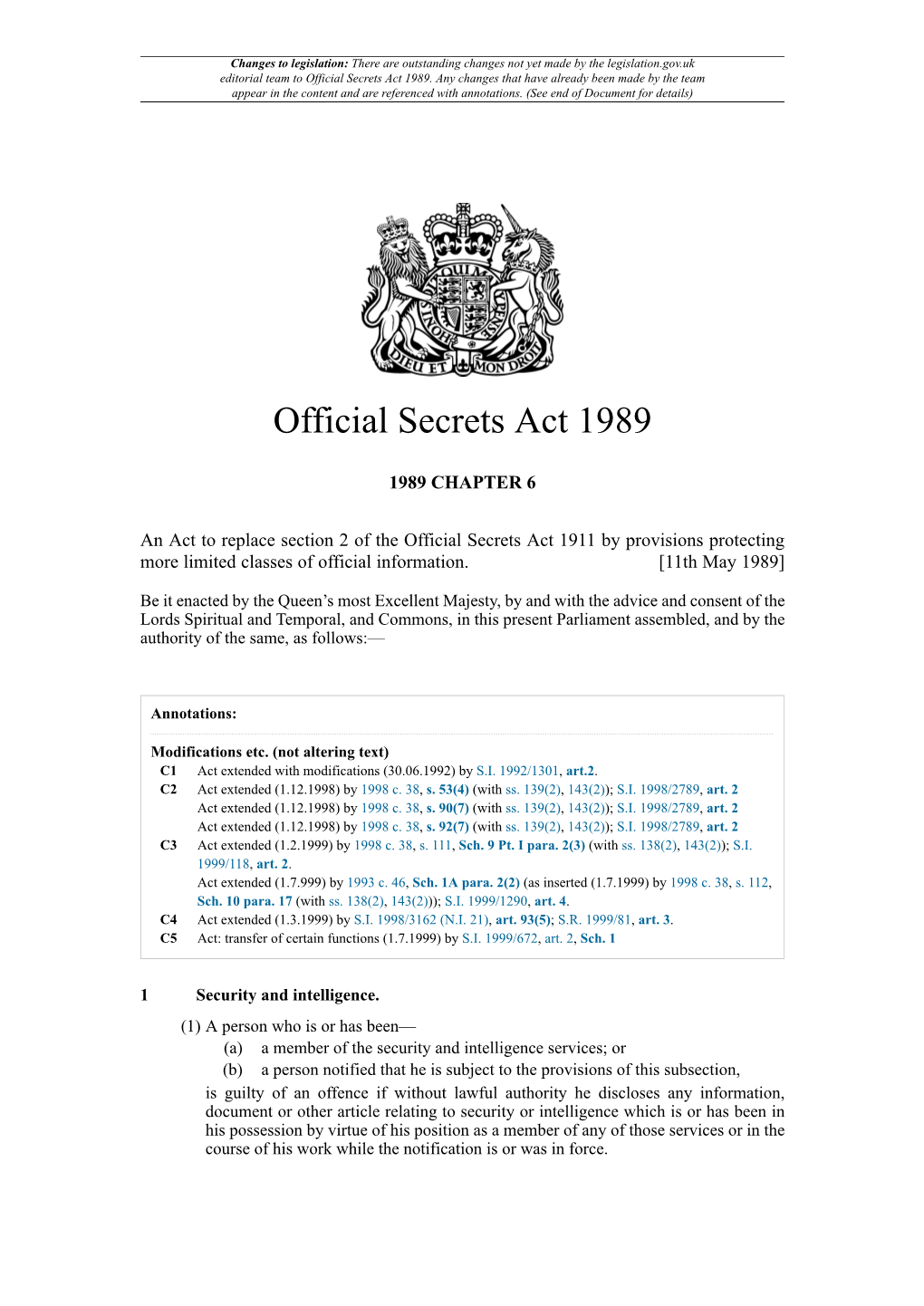 Official Secrets Act 1989