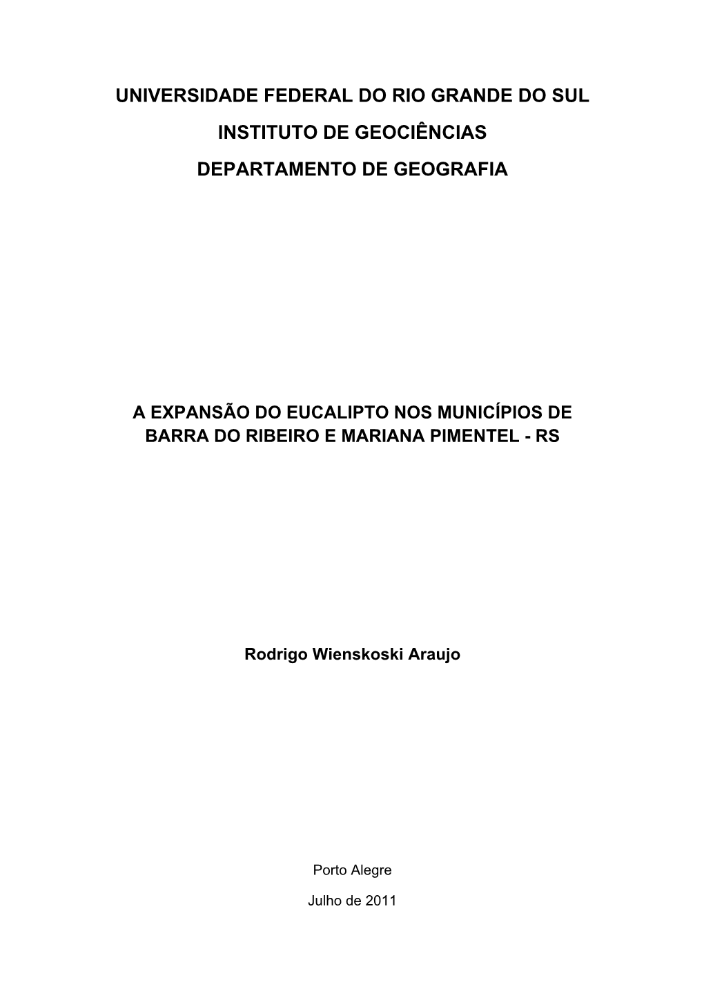 Universidade Federal Do Rio Grande Do Sul Instituto De Geociências Departamento De Geografia