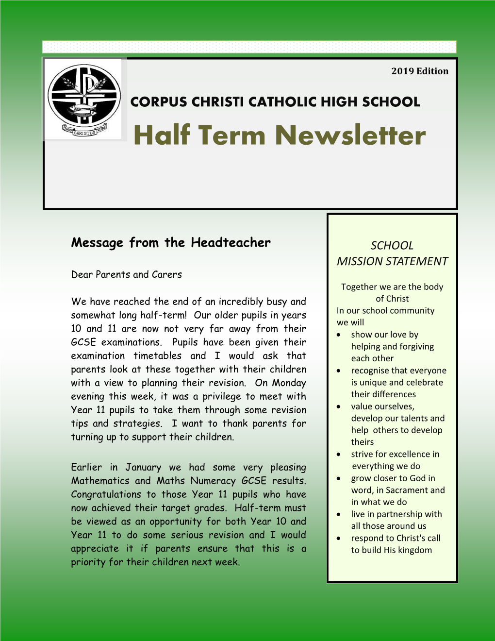 Half Term Newsletter