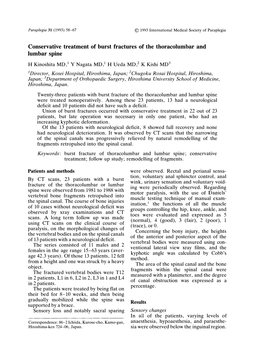 Conservative Treatment of Burst Fractures of the Thoracolumbar and Lumbar Spine