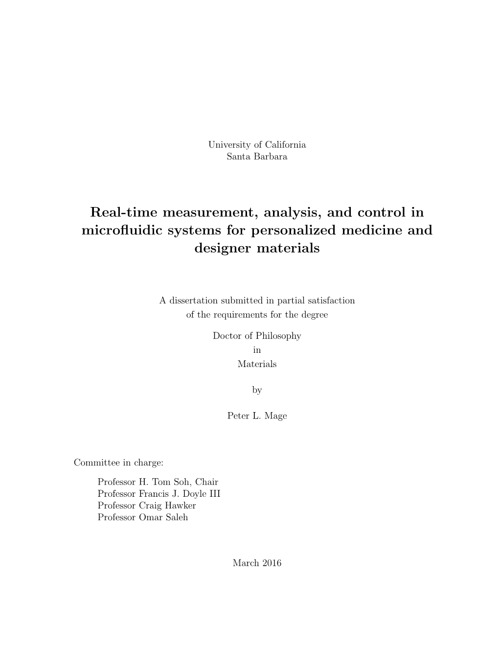 Real-Time Measurement, Analysis, and Control in Microfluidic Systems For