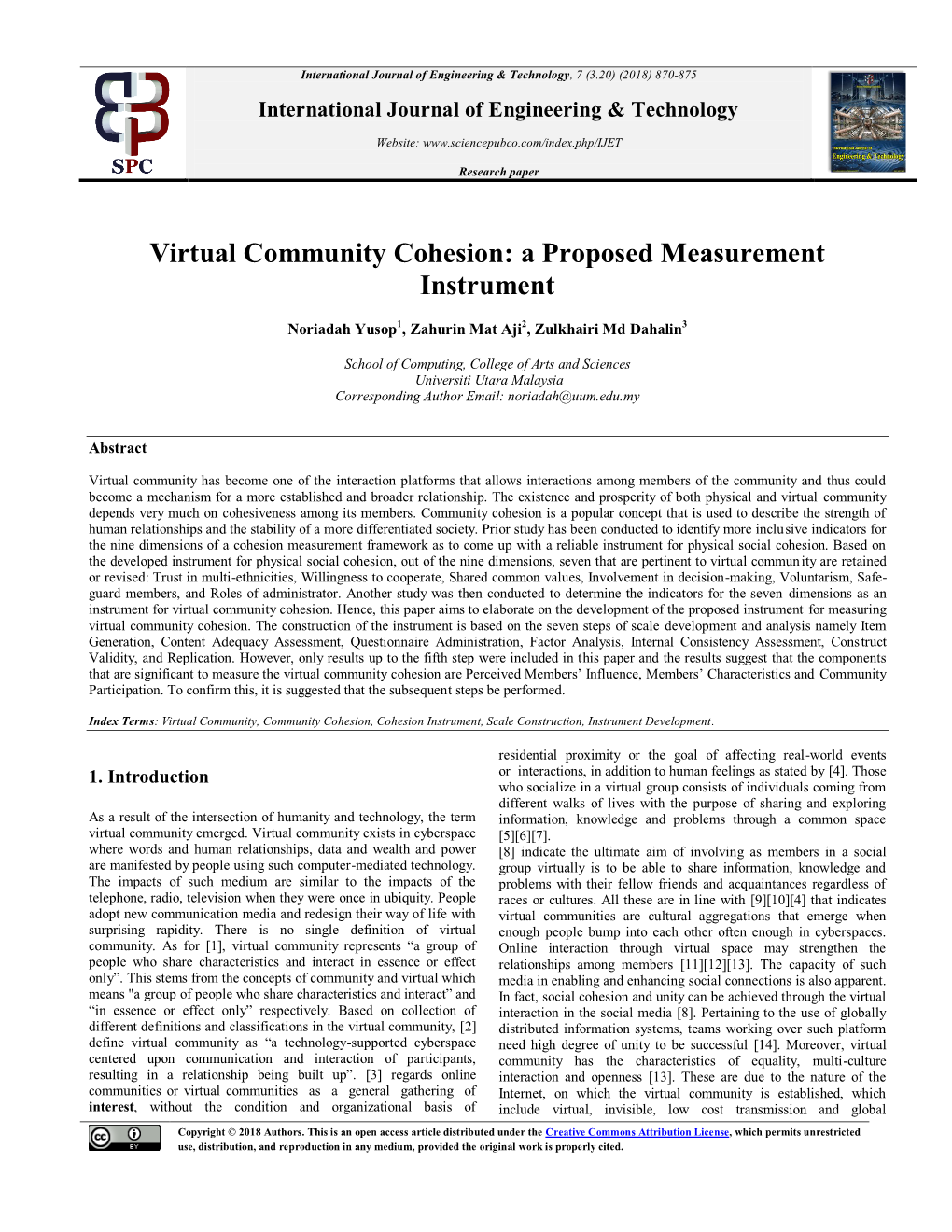 Virtual Community Cohesion: a Proposed Measurement Instrument