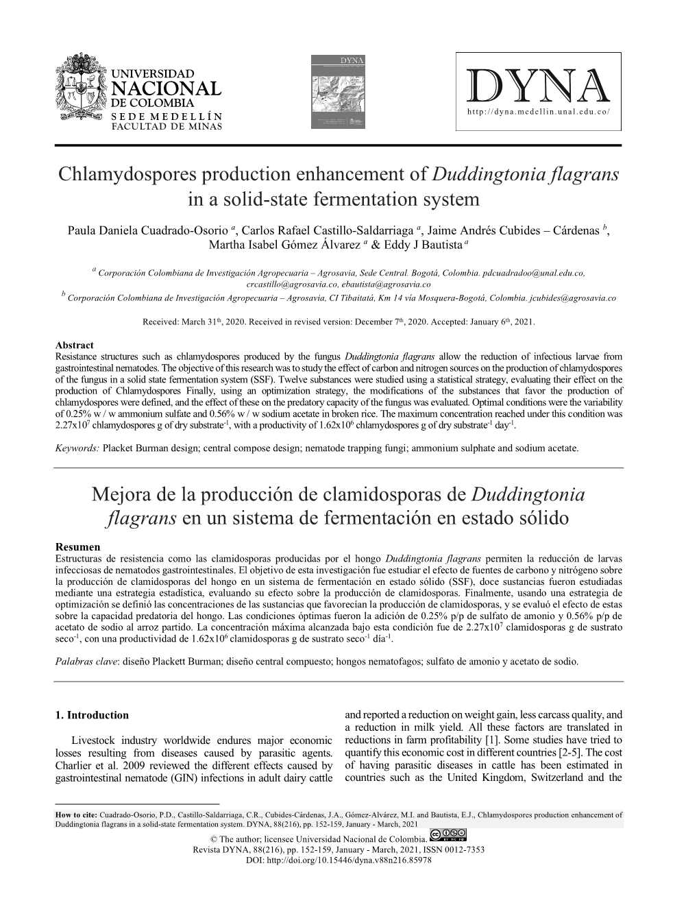 Duddingtonia Flagrans in a Solid-State Fermentation System•