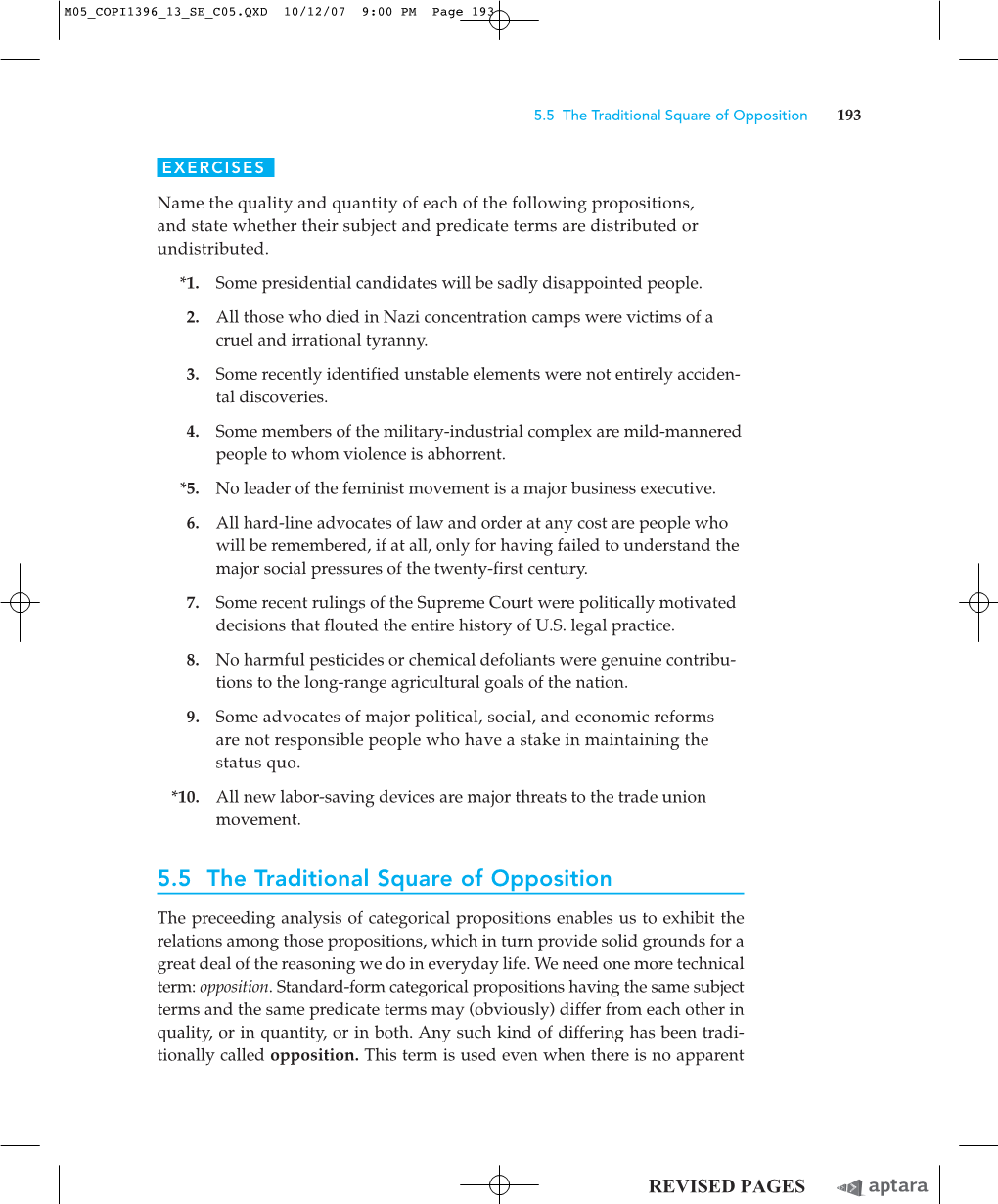 5.5 the Traditional Square of Opposition 193