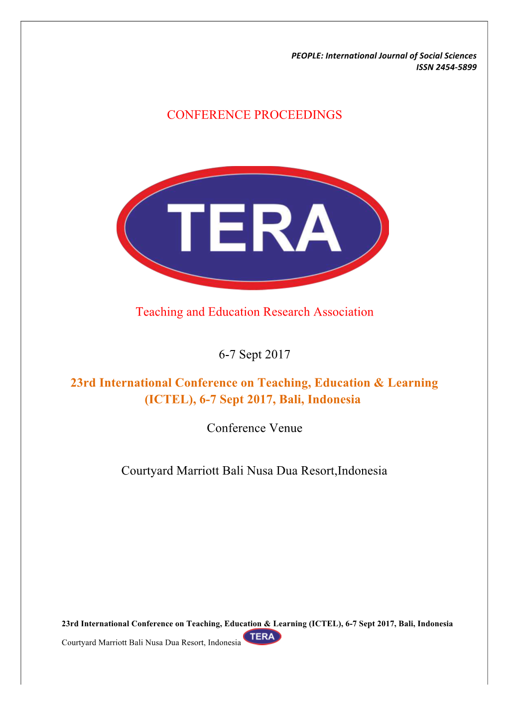 23Rd International Conference on Teaching, Education & Learning