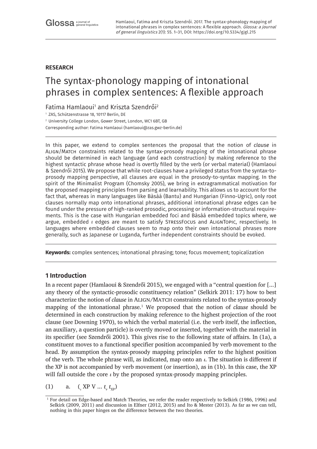 The Syntax-Phonology Mapping Of